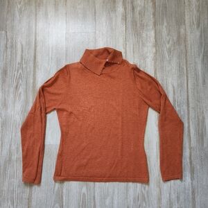VTG Canadian Graffiti Turtleneck Sweater Orange Button Detail Cotton Soft Sz M